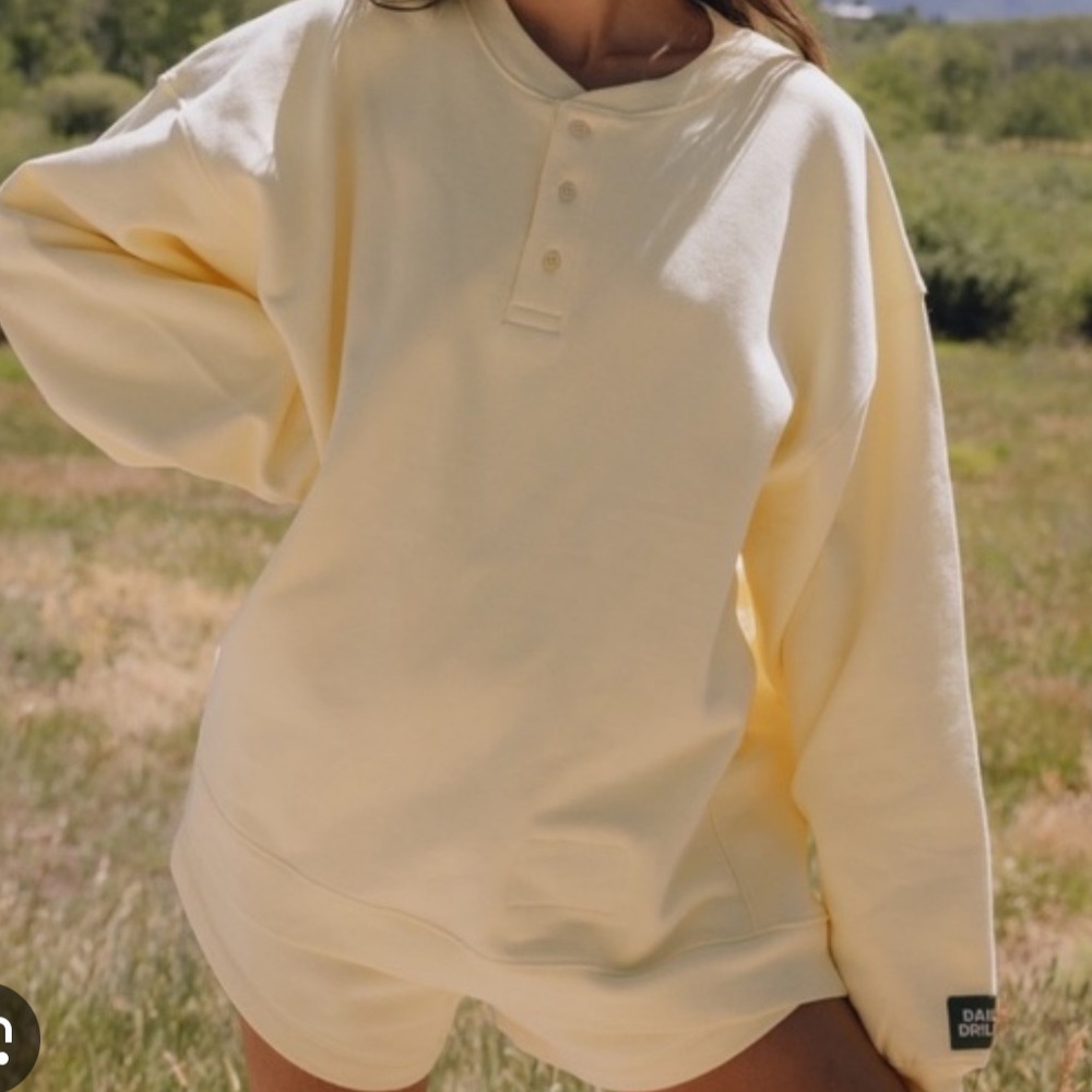 Heart colored Henley button daily drills sweatshirt